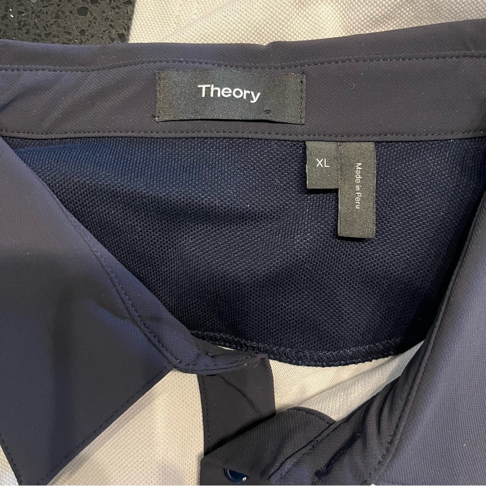 Theory Shirt Men Collared Short Sleeves Gray/Navy Size XL Pima Cotton Blend - Picture 4 of 5